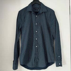 Zara Man Slim Fit Navy Print Button Down Shirt